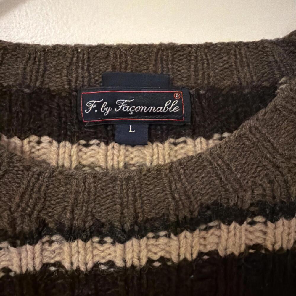 Vintage Faconnable Wool Sweater Mens Large Brown Plaid Tartan Patch Work France - Picture 4 of 8